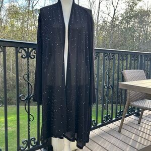 Black Open Front Mesh Cardigan 2X